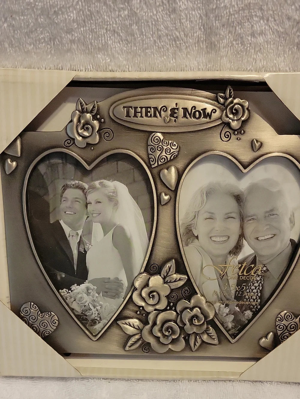 Then & Now Double Heart Photo Frame - Antique Silver Finish With Bonus Mini